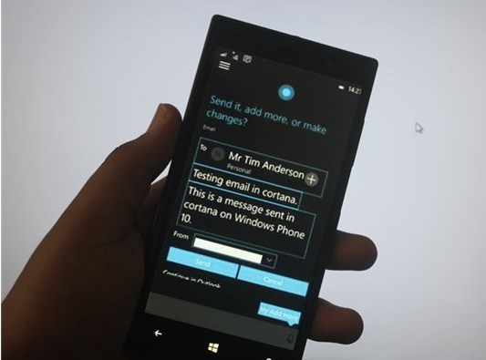 Win10 Mobile预览版10149 Cortana支持发送电子邮件