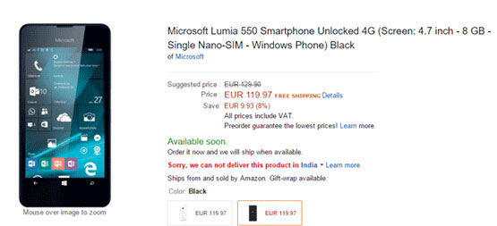 还未正式开卖 亚马逊法国已将Lumia550打折