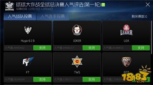 球球大作战全球总决赛人气评选第一轮结果揭晓