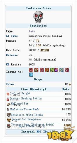 泰拉瑞亚BOSS机械骷髅王属性掉落详解_18183泰拉瑞亚专区