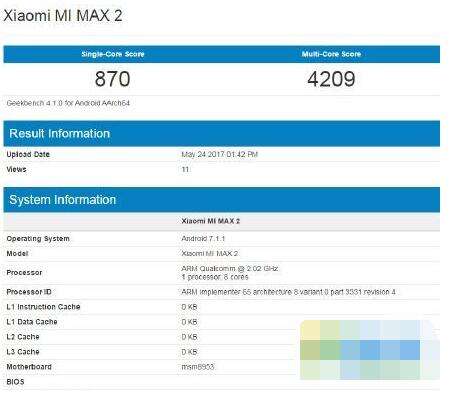 小米Max2跑分多少 小米Max2跑分配置曝光
