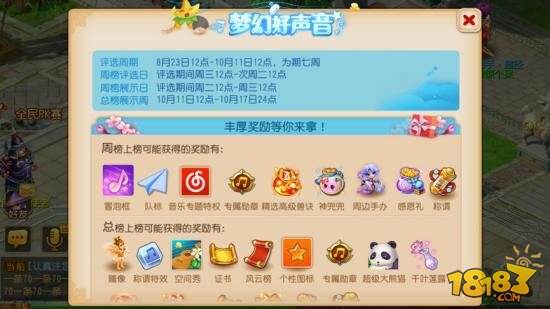 美梦成真,《梦幻西游》手游梦幻好声音圆梦开唱 9月13日,梦幻好声音进入第四周活动,全新主题“梦里想到的,我都要实现”正式开启。在这一周中,每一个玩家都可以录制自己的好声音或制作歌单,为其他玩家诠释梦想、努力、奋斗等一系列关键词。虽然每个人的梦想不尽相同,但在聆听这些好声音的过程中,相信不少玩家会从其中找到共鸣! 活动专题页面:https://my.163.com/2017/hsy/ (图片1) 逐梦进行时,梦幻好声音新主题揭晓 自梦幻好声音活动开启以来,在过去的三周时间里,每一周都能收到数以万计的玩家前来参赛。而今天,梦幻好声音进入进入全新主题周。从9月13日~9月20日,每一个参赛玩家可以围绕着“梦里想到的,我都要实现”这一主题,上传自己的好声音,或者定制歌单,与其他玩家分享自己喜爱的好声音,参与到这一赛事之中。那些紧扣主题的好声音,将有更大的概率获得官方推荐,为更多玩家所知哦! (图片2) 以声传情,梦幻好声音投票全解析 欣赏值是衡量一个参赛作品人气的最直观参数,那么,如何在本次活动中获得更多的欣赏值呢?简单来说,在本次活动中总共有投票、游戏内点赞和网络点赞三大方式可以为一个作品增加欣赏值。 在游戏中,玩家通过累积活跃度、消耗银币、购买指定商品、完成当日指定任务等方式获得投票券,用于增加5点欣赏值。而回流玩家的回流积分达到80分时,则能获得一张增加10点欣赏值的暖心投票券。 此外,玩家还能在游戏中为某个作品点赞来增加1点欣赏值,单个作品每日能够通过点赞最多增加1000点欣赏值。 最后,玩家还能将自己的参赛作品以H5的形式分享到其他社交平台之中,以获得网络点赞数,这些网络点赞将以1:1的比例转化为欣赏值。其中单个作品每日转换上限为500点,而单个玩家每日转化上线为1000点。 只要合理利用这三大途径,每一个玩家都能为自己的作品争取更多的票数! (图片3) 专属好礼,超级大熊猫等你带回家 为了鼓励更多的玩家参与到这一赛事之中,梦幻好声音为所有参赛者都准备了一份丰厚好礼。 只要参与到活动,玩家就可以根据自己的周榜和总榜成绩,赢取超级大熊猫、千叶莲露、神兜兜、高级藏宝图、游戏周边手办、超级幻色丹冒泡框、称谓特效等丰厚奖励!而参与投票的玩家,通过累积帮派音乐礼盒,也能获得高级魔兽要诀、金刚石、金钥匙等好礼。需要注意的是:不论是周榜还是总榜,都需要统计玩家多个参赛作品的总欣赏值, 以确定最终排名。因此想要冲击榜单,赢得更多好礼,就需要上传更多的好声音作品参赛哦! (图片4) 随着梦幻好声音赛程的不断推进,越来越多的好声音已经加入到了这一活动之中。在这其中,是否有一款好声音打动过你的心呢?如果你对本周的梦幻好声音主题有所感触,那么现在就加入到这一赛事之中,用自己的好声音或者专属歌单,去诠释梦想吧!