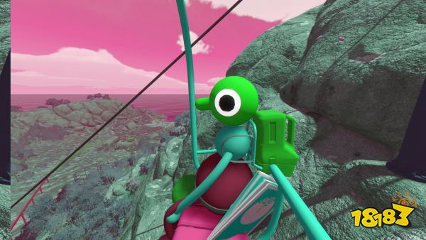 A character sits on a ski life in Big Walk.