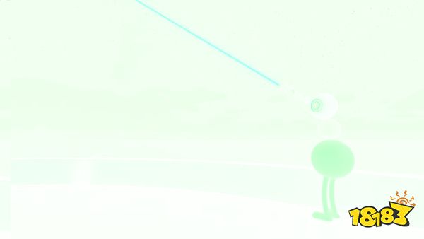 A Big Walk characters fires a laser pointer into the sky at night