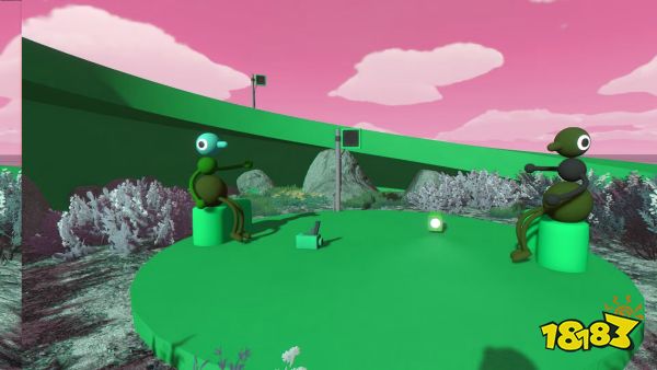 Characters sit and chat in Big Walk.
