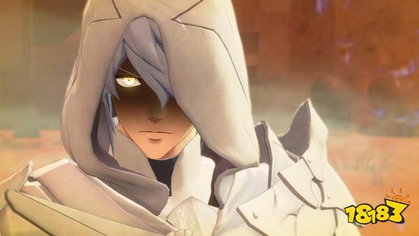 A character in a hooded cloak with glowing eyes in the game Atlas Fallen.