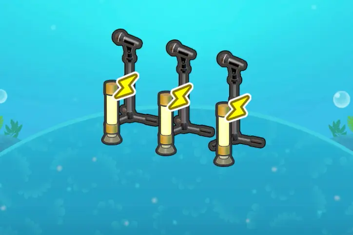 Three power generators in front of three microphones in Pokopia