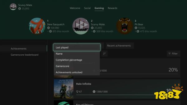 xbox achivements sorting update