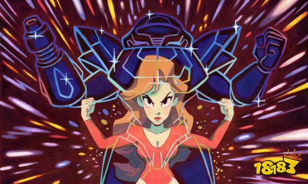 An artist draws Samus Aran in front of her suit.