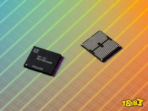 A semiconductor chip labeled '607 SEC PNTF0KA5680 PPG1139W' on a colorful wafer background.