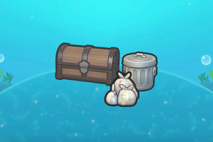 A treasure chest next to trash in Pokopia
