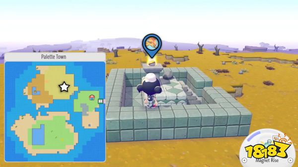 An arrow points to a golden Poké Ball on a pedestal with Moltres inside.