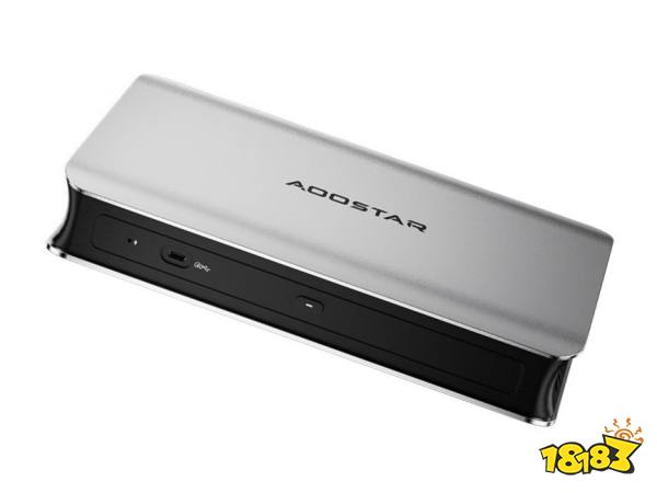 An AddStar docking station with a metallic finish and visible USB-C and power buttons on the front panel.