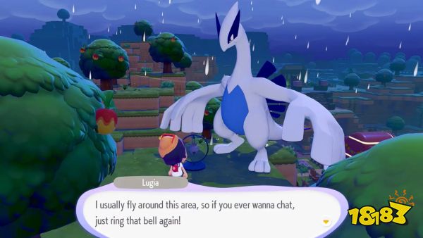A player speaks to a Lugia in Pokopia