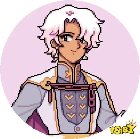 Eiland, a pink-haired man in purple, gold, and white clothes in Fields of Mistria