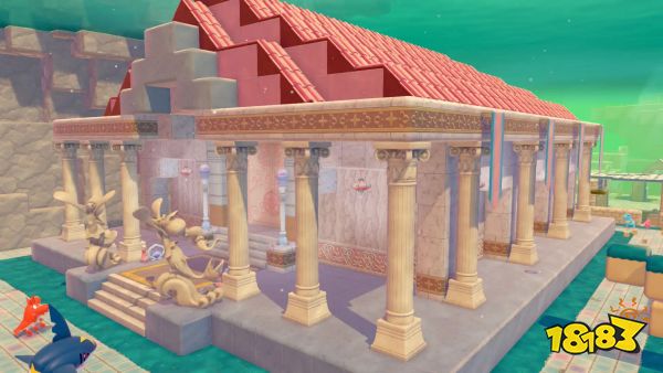 A Pokémon Pokopia screenshot showing the ocean temple in Bubbly Basin
