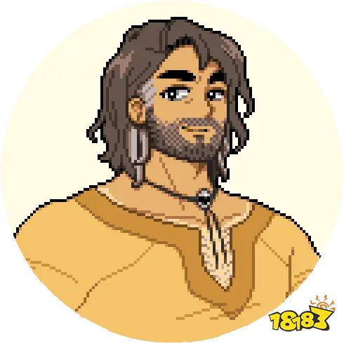 Hayden, a larger man with long brown hair and a beard in Fields of Mistria