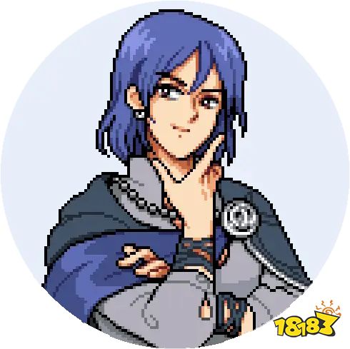 Balor, a blue-haired man, with shoulder-length hair in Fields of Mistria