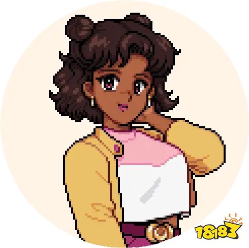 Reina, a brown-haired girl with space buns in a yellow jacket in Fields of Mistria