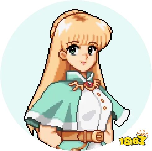 Celine, a blonde girl in a short green cloak in Fields of Mistria