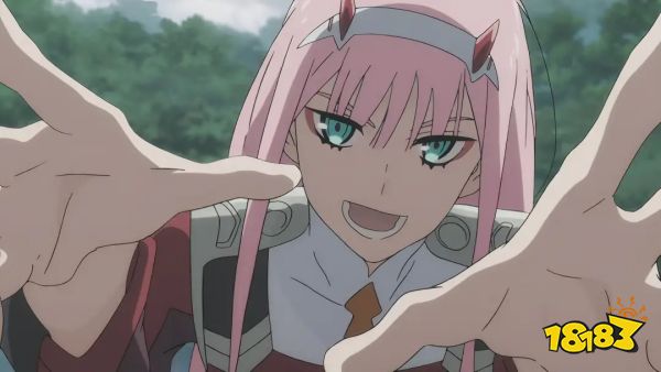  Zero Two extends her hands out in Darling in the Franxx