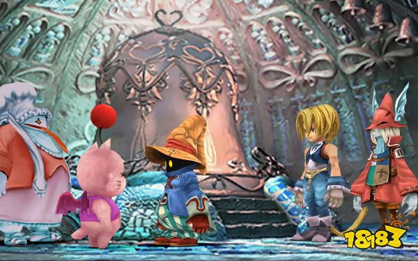 Black Mage Vivi talks to a Moogle in a screenshot from Final Fantasy 9