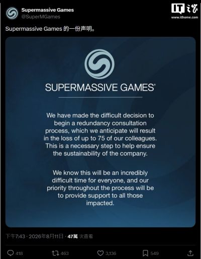 《直到黎明》《小小梦魇3》开发商Supermassive Games宣布裁员75人