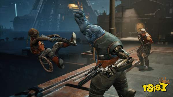 A scene from the game 'Star Wars Zero Company' shows a blue-skinned character attacking an enemy while another character in the background holds a firearm.