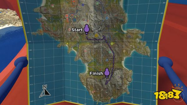 The Big Walk map with a route from the start of the golf puzzle to the finish.