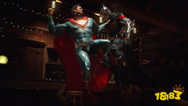 Superman fights Batman in a screenshot from Injustice 2