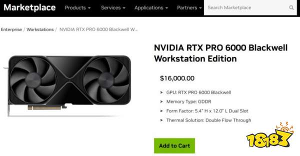 NVIDIA RTX PRO 6000 Blackwell Workstation Edition is shown with a price of $16,000 and features like GDDR memory and a double flow through thermal solution.