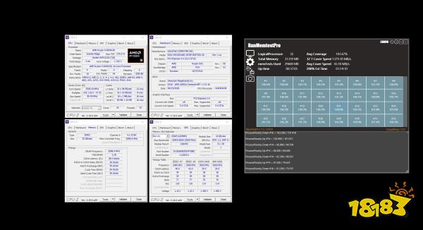 CPU-Z windows display specifications of an AMD Ryzen 9 9950X3D 16-core processor and ASUS ROG Crosshair X670E Extreme motherboard with DDR5 memory, alongside a RunMemtestPro screen showing an average coverage of 103.67%.
