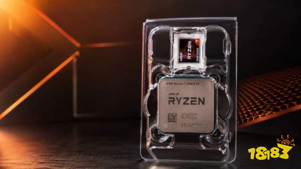 The image shows an AMD Ryzen 7 5800X3D processor in its packaging against a dark, illuminated backdrop.