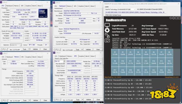 A monitoring setup showing CPU-Z and HWiNFO 64 with an