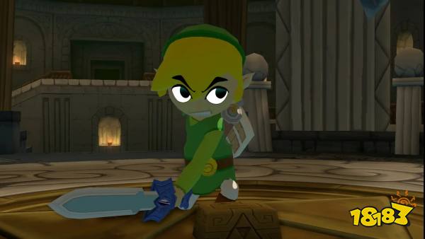 Link from The Legend of Zelda: The Wind Waker holding a sword and looking very tough