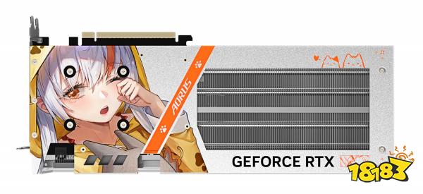 A graphics card featuring an anime character design, labeled with