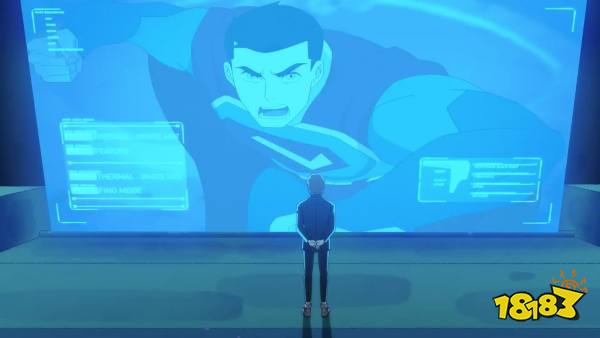 Lex Luthor watches footage of Superman on a giant screen in My Adventures with Superman.