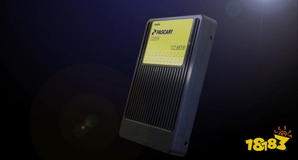 A close-up of a Phison PASCAR D205V drive with a capacity of 122.88TB against a dark background.