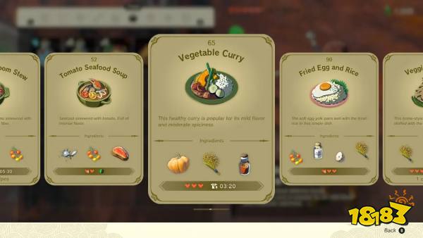 A screenshot of the recipe food showcasing the Vegetable Curry in Zelda: Tears of the Kingdom