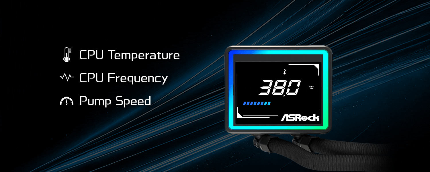 An ASRock display shows