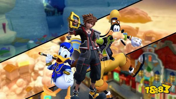 Kingdom Hearts 4 Sora Goofy and Donald in front of Worlds