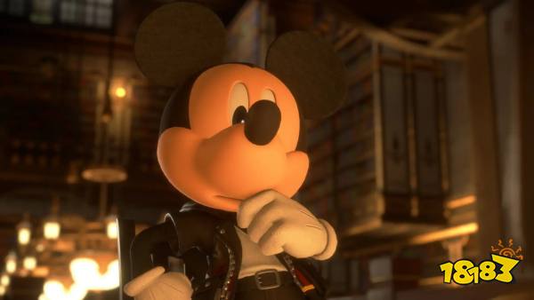 An image of King Mickey from Kingdom Hearts 4, looking at an off-screen book.