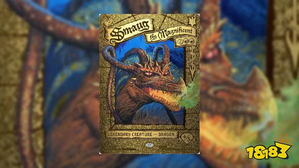 An image of the golden Smaug the Magnificent headliner card from MTG The Hobbit.