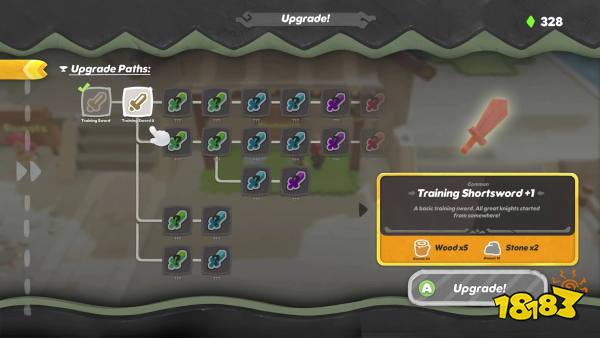 Scramble Knights Online crafting tree for shortsword