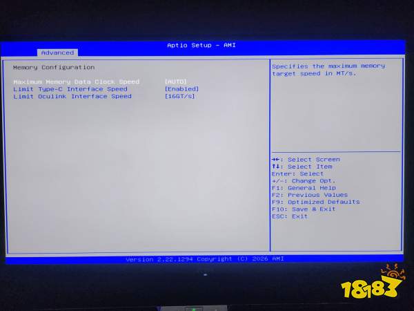 The BIOS Aptio Setup by AMI shows memory configuration settings with