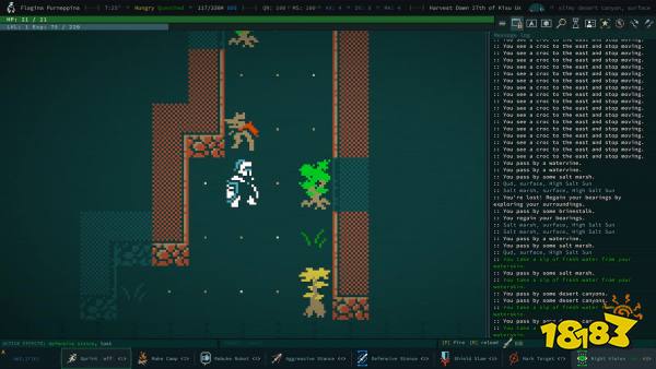 Praetorian facing a snapjaw in Caves of Qud