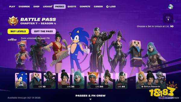 Fortnite Chapter 7 Season 4 battle pass page.