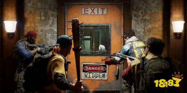 A team gathered at a door in Back 4 Blood