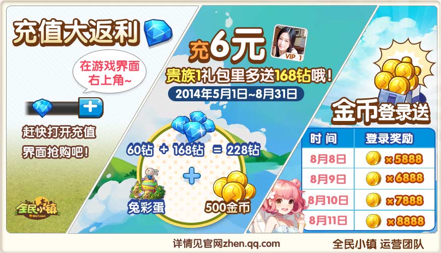 全民小镇8月8日~8月11日周末活动公告