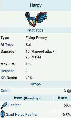 泰拉瑞亚鹰身女妖出现地及属性详解 鹰身女妖会掉落什么